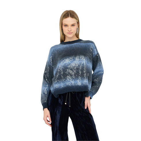Maglia Donna a girocollo, con paillettes, in misto lana